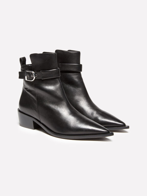 Botas texanas pretas em 100% pele - botas e botins para mulher | Sisley
