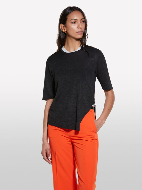 Camisola de manga curta preta - camisolas gola redonda para mulher | Sisley