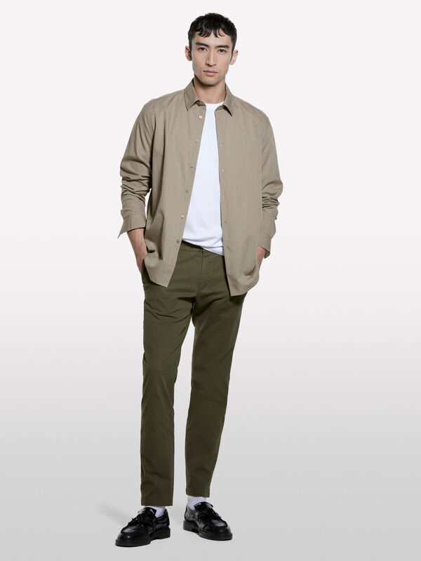 Beige shirt in textured cotton - camisas regular para homem | Sisley