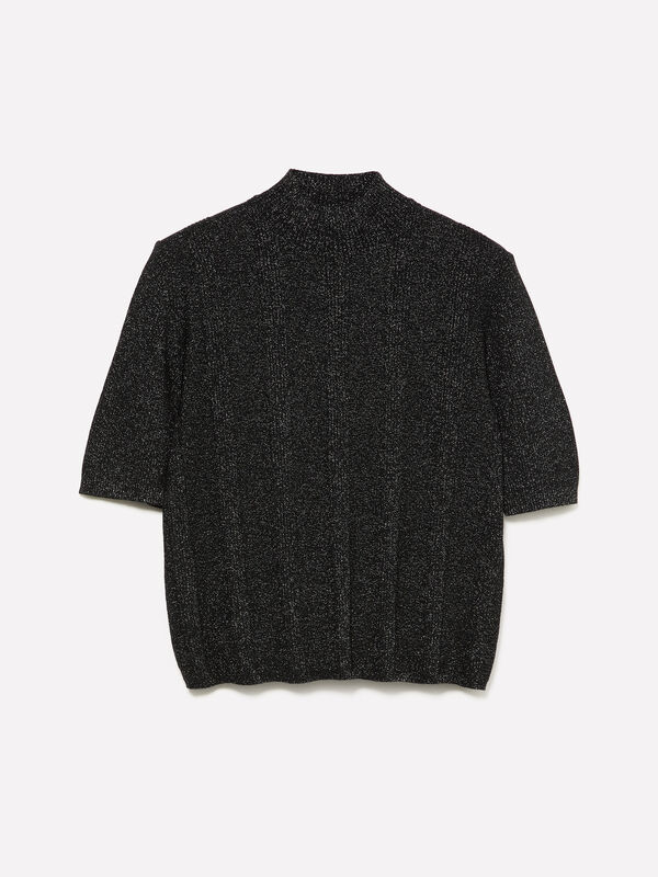 Camisola preta com insertos em lurex - camisolas gola alta para mulher | Sisley