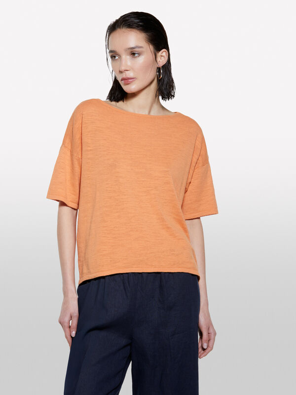 Camisola branco nata com decote à barco - camisolas decote à barco para mulher | Sisley