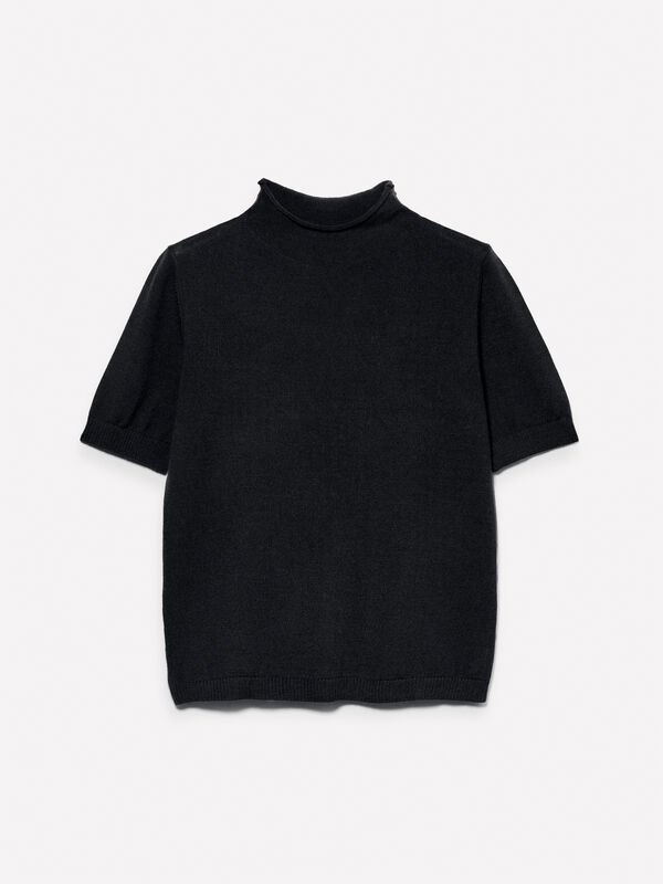 Camisola azul-escuro com meia manga - camisolas gola alta para mulher | Sisley