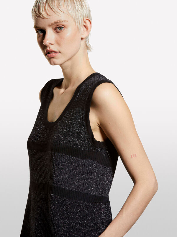 Maxi colete color block com lurex - camisolas decote em v para mulher | Sisley
