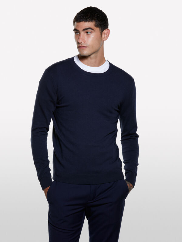 Camisola de gola redonda azul-escuro - camisolas gola redonda para homem | Sisley