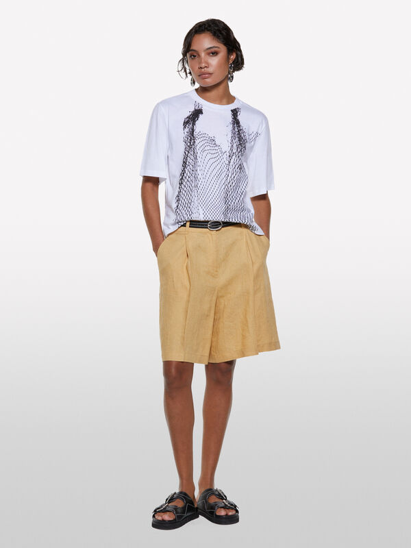 T-shirt branca com estampa rede - t-shirt de manga curta para mulher | Sisley