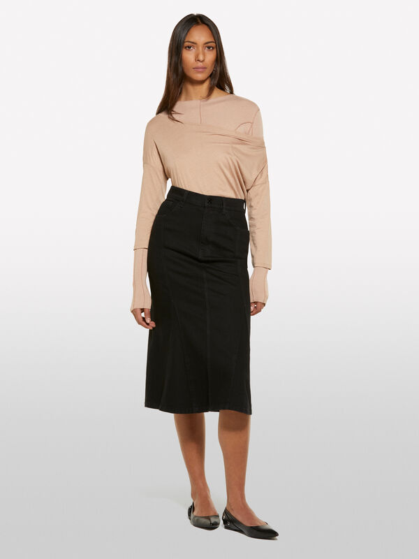 Saia de jeans evasé preta - saias midi, longuette mulher | Sisley