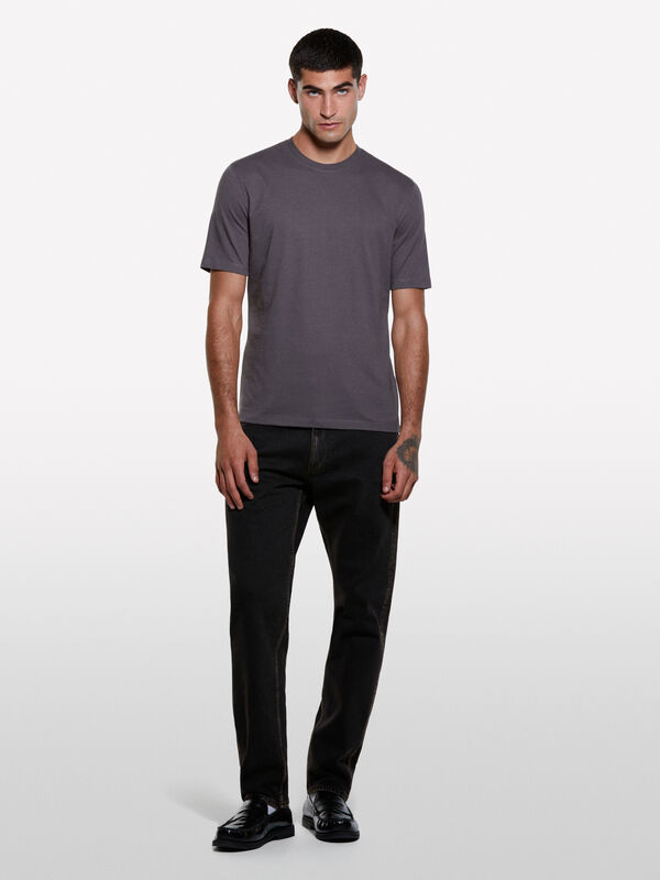 T-shirt de manga curta regular fit cinza-escuro - t-shirt de manga curta para homem | Sisley