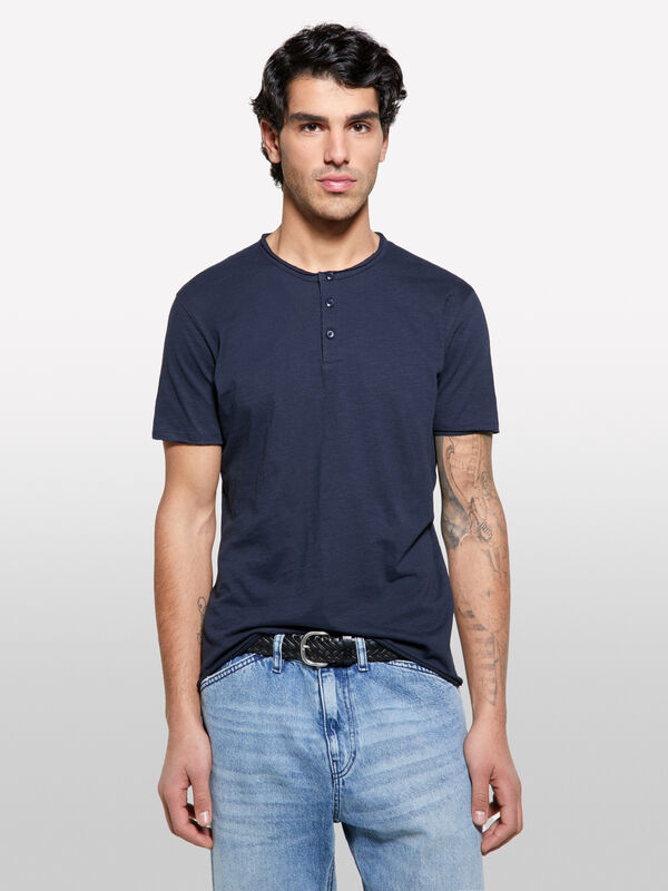 T-shirt carcela de botões azul - t-shirt de manga curta para homem | Sisley