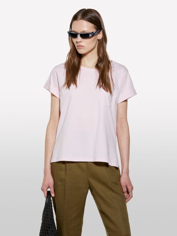T-shirt rosa com bolso pequeno - t-shirt de manga curta para mulher | Sisley