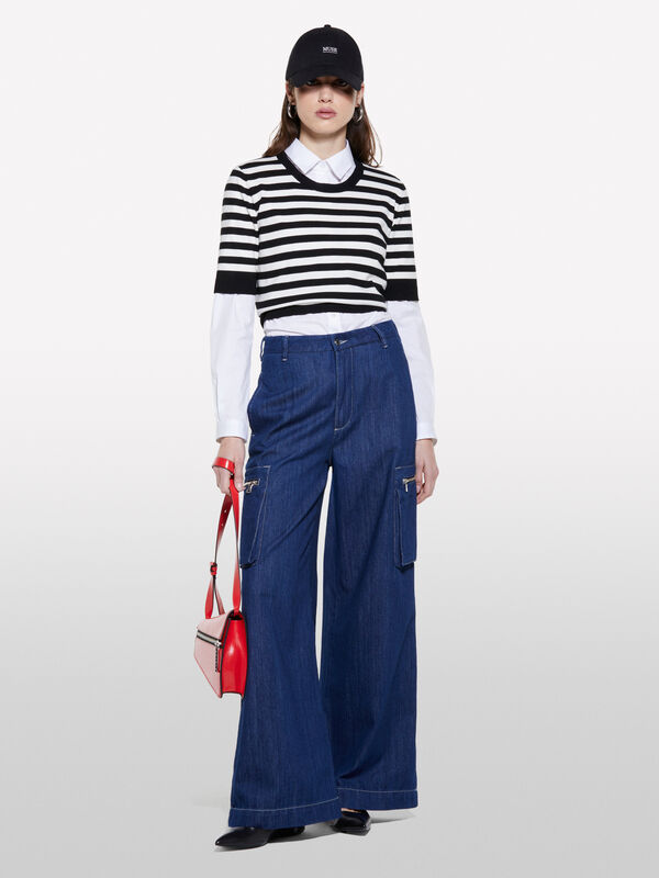 Camisola às riscas preto e branco nata - camisolas gola redonda para mulher | Sisley