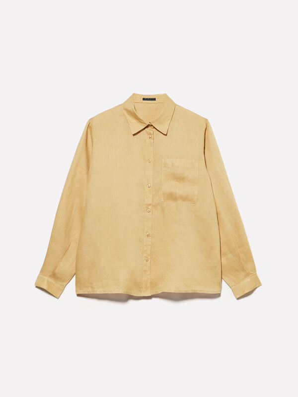 Camisa mostarda em 100% linho Camisa mostarda em 100% linho - camisas para mulher | Sisley