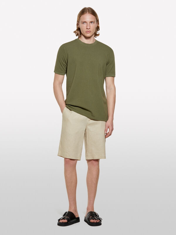 Bermudas areia em 100% linho - calças calções para homem | Sisley