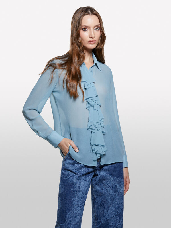 Calças azul-escuro com folhos - camisas para mulher | Sisley