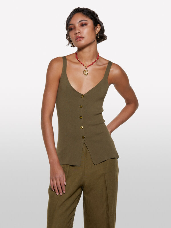 Top verde militar com botões - tops para mulher | Sisley
