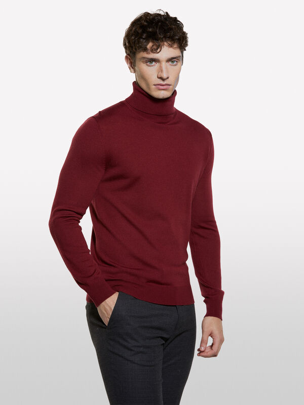 Camisola vermelho granada com gola alta - camisolas gola alta para homem | Sisley