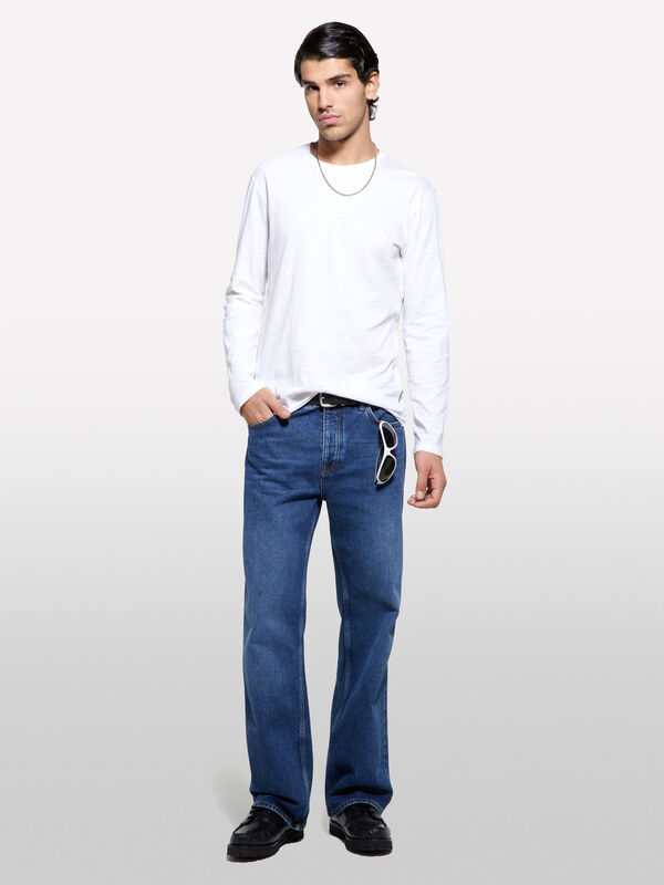 T-shirt de manga comprida slim fit branca - t-shirt de manga comprida para homem | Sisley