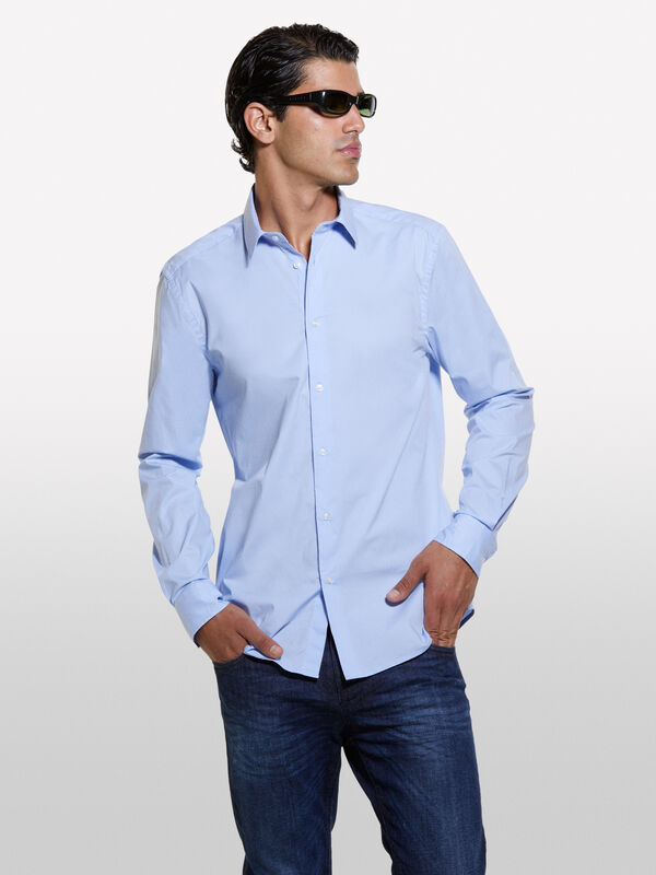 Camisa slim fit azul-claro - camisas slim fit para homem | Sisley