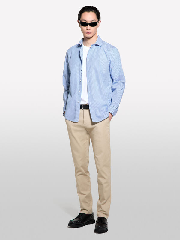 Camisa fio tinto azul - camisas regular para homem | Sisley