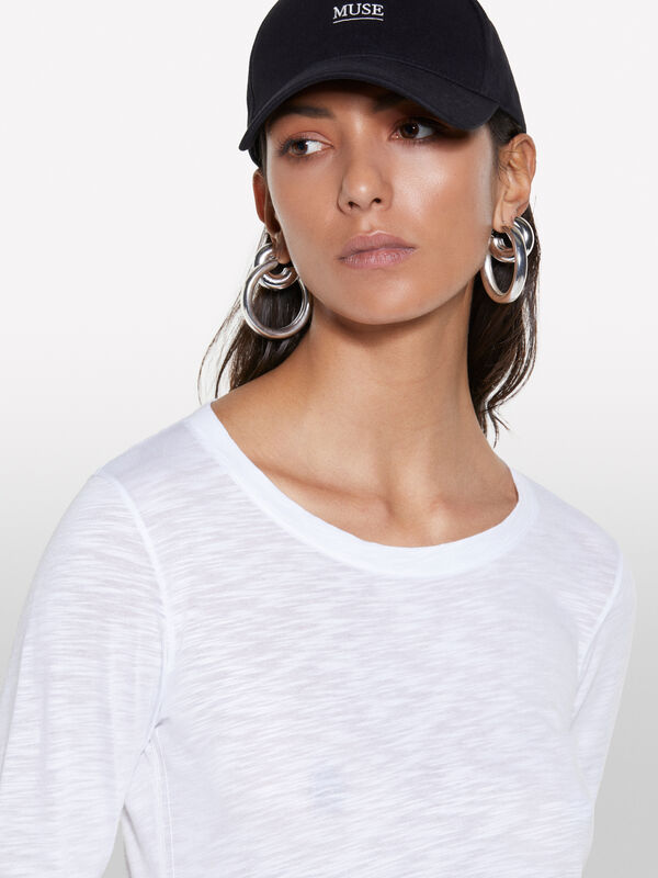 T-shirt branca com mangas compridas - t-shirt de manga comprida para mulher | Sisley