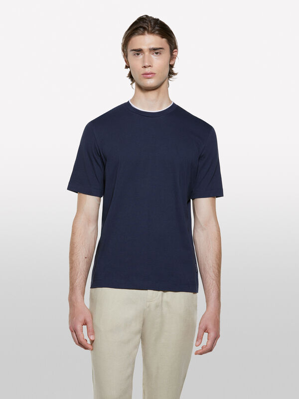 T-shirt azul-escuro com contraste - t-shirt de manga curta para homem | Sisley