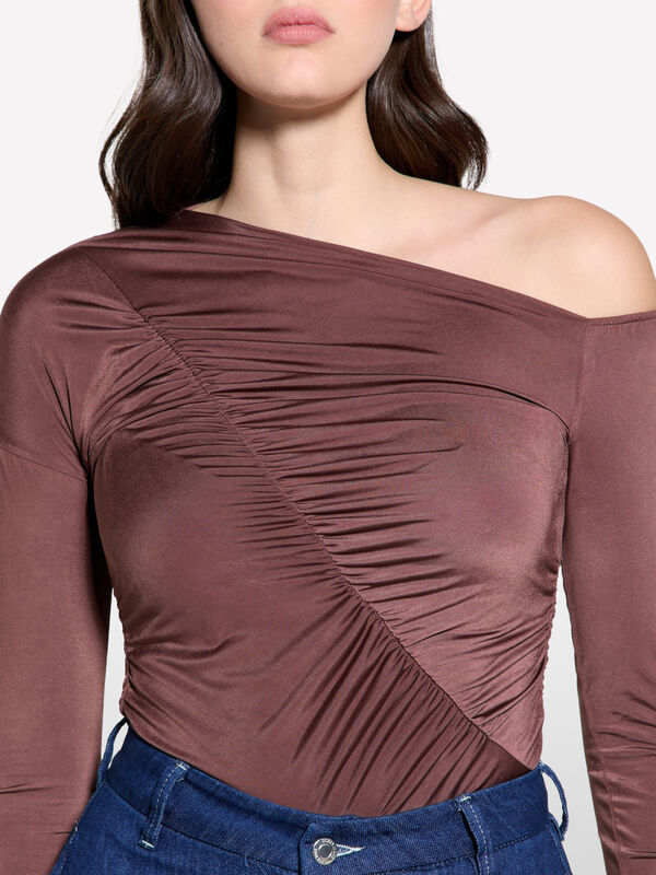 T-shirt marrom escuro com franzido - tops para mulher | Sisley