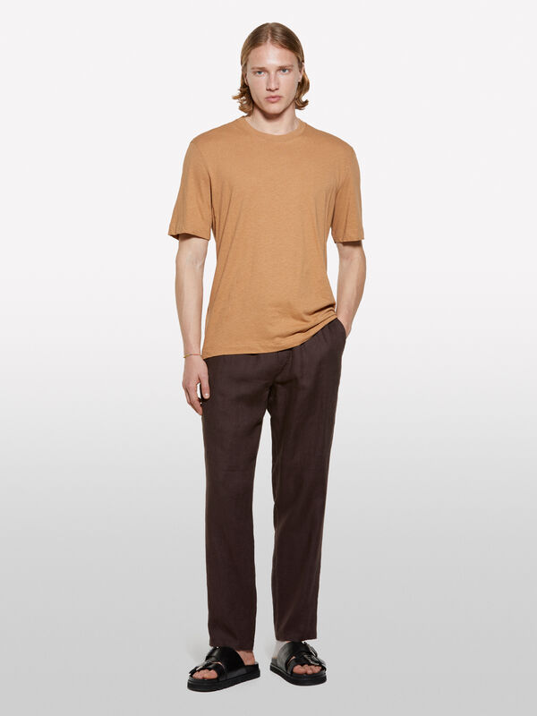 Joggers marrom escuro em 100% linho - calças joggers para homem | Sisley