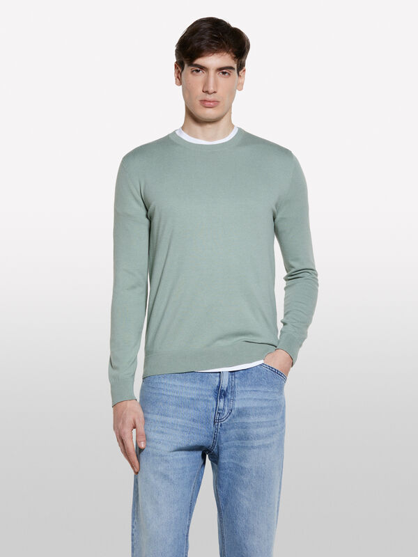 Camisola verde claro regular fit - camisolas gola redonda para homem | Sisley