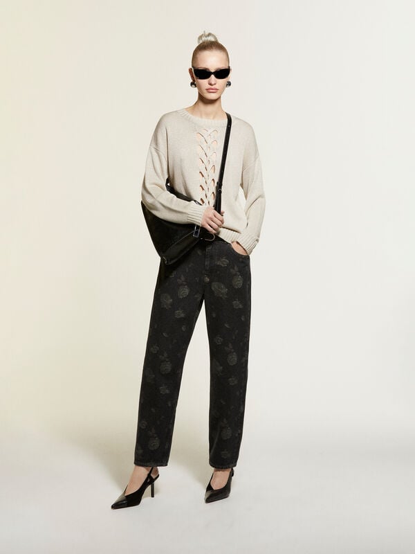Camisola com trança perfurada - camisolas gola redonda para mulher | Sisley