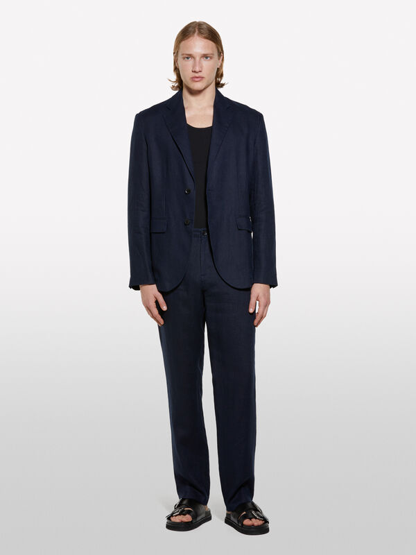 Calças azul-escuro em 100% linho - calças slim para homem | Sisley