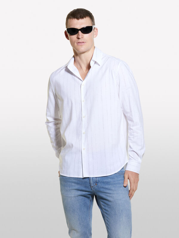 Camisa branca micropadrão - camisas regular para homem | Sisley