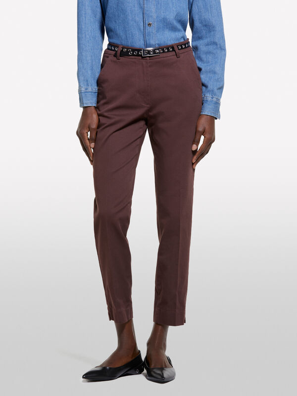 Chinos marrom - calças slim-fit para mulher | Sisley