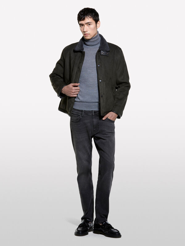 Camisola cinza mélange escuro com gola alta - camisolas gola alta para homem | Sisley