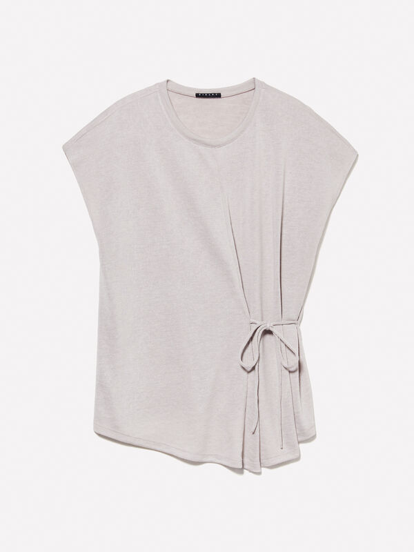 T-shirt cinzenta com atilhos - t-shirt de manga curta para mulher | Sisley