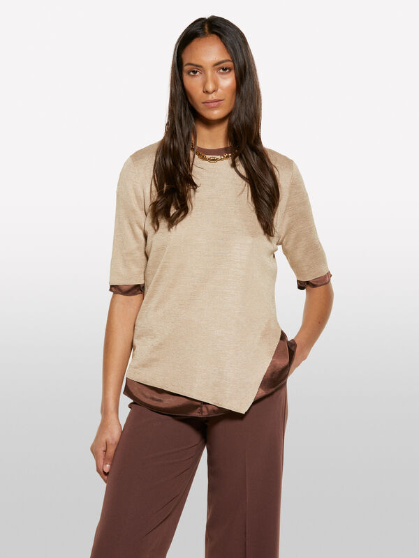 Camisola de manga curta dourada - camisolas gola redonda para mulher | Sisley