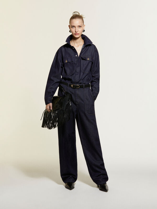 Macacão em denim azul-escuro - macacões jumpsuits para mulher | Sisley