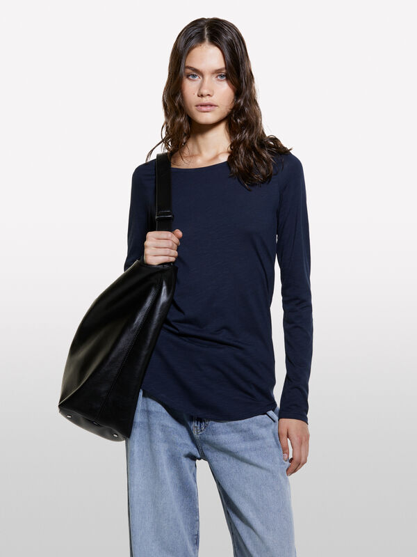 T-shirt azul-escuro de manga comprida - t-shirt de manga comprida para mulher | Sisley