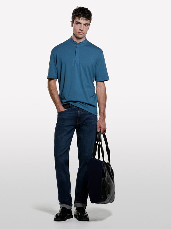 Polo azul com gola guru - polos para homem | Sisley