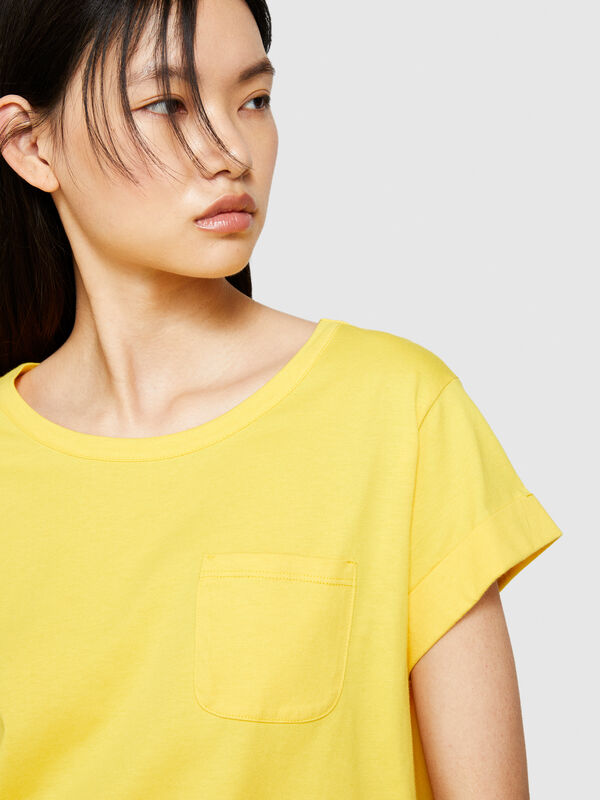 T-shirt com bolso pequeno 100% algodão orgânico - t-shirt de manga curta para mulher | Sisley