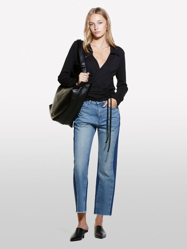 Jeans azul-escuro com contraste - jeans regular para mulher | Sisley