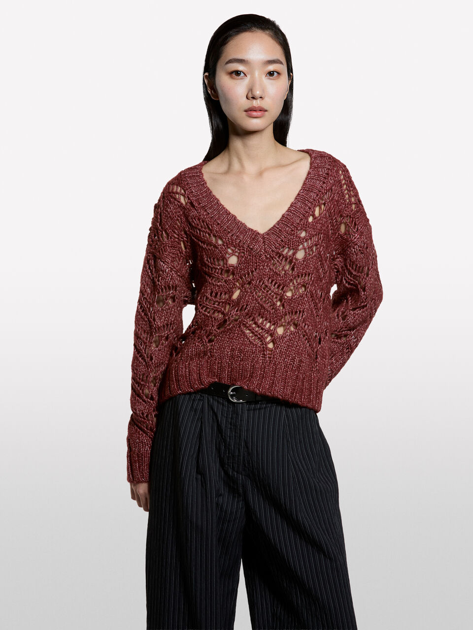 V NECK SWEATER L/S Mulher image number null