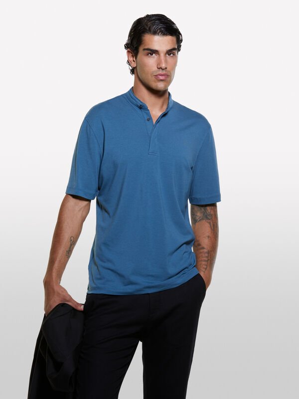 Polo azul com gola guru - polos para homem | Sisley