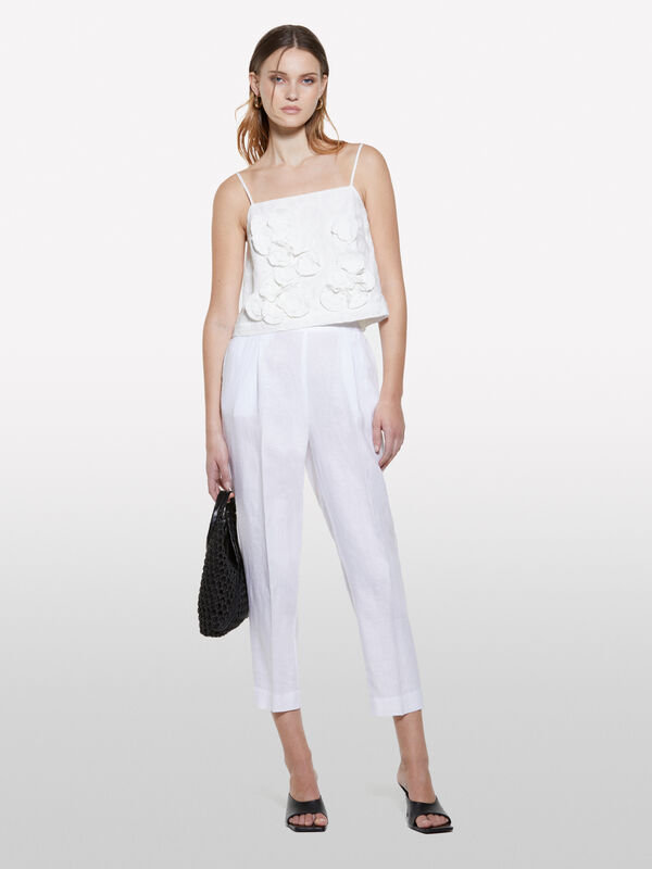 Joggers brancas em 100% linho - calças joggers para mulher | Sisley