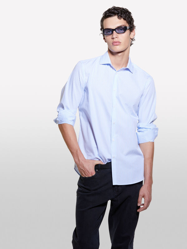 Camisa slim fit azul-claro - camisas slim fit para homem | Sisley
