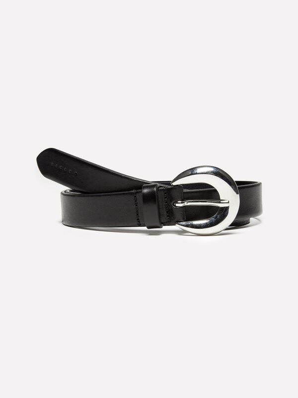 Cinto preto 100% couro com fivela arredondada - cintos para mulher | Sisley