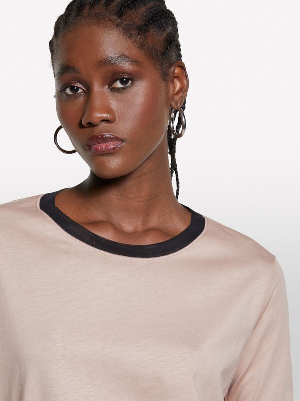 T-shirt marrom com insertos em tule - t-shirt de manga curta para mulher | Sisley