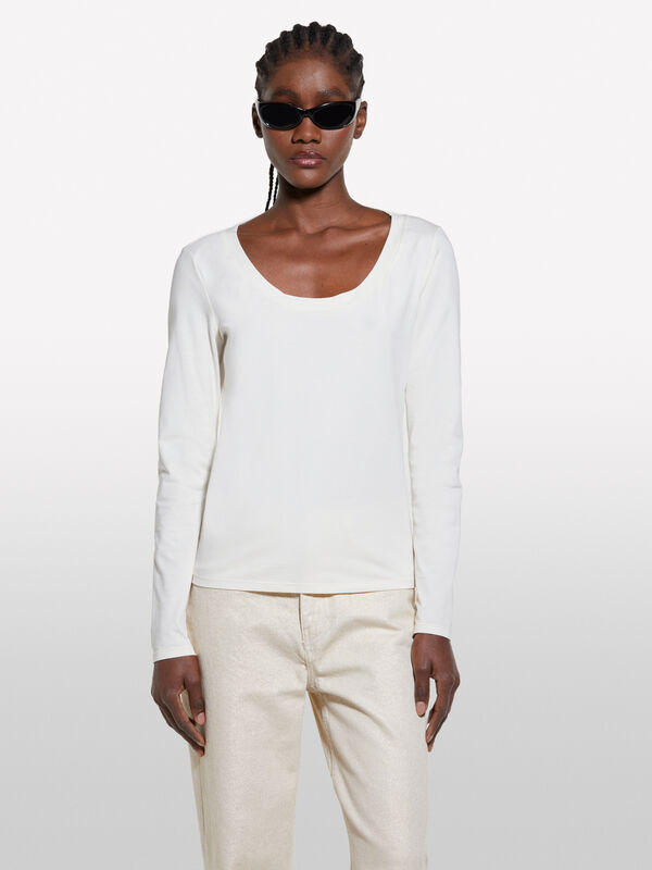 T-shirt slim fit branco nata - t-shirt de manga comprida para mulher | Sisley