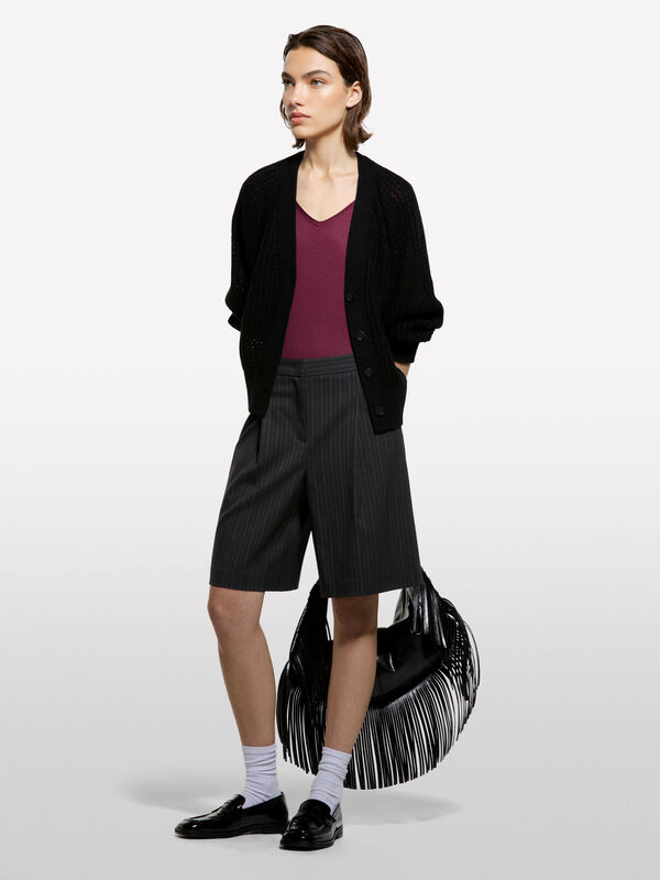 T-shirt decote em V bordô - t-shirt de manga curta para mulher | Sisley