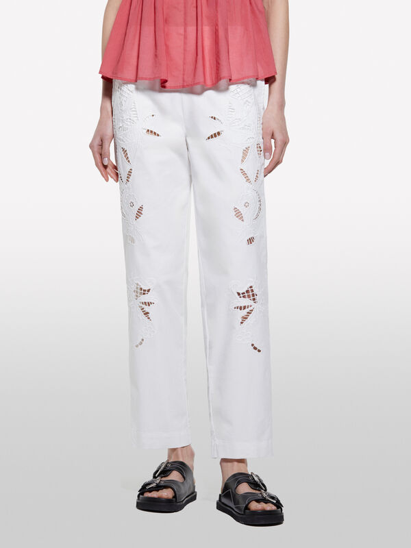 Calças brancas com bordados - calças regular para mulher | Sisley