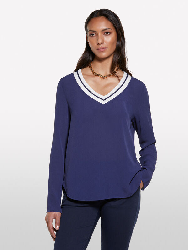 Blusa azul-escuro com decote em contraste - blusas para mulher | Sisley