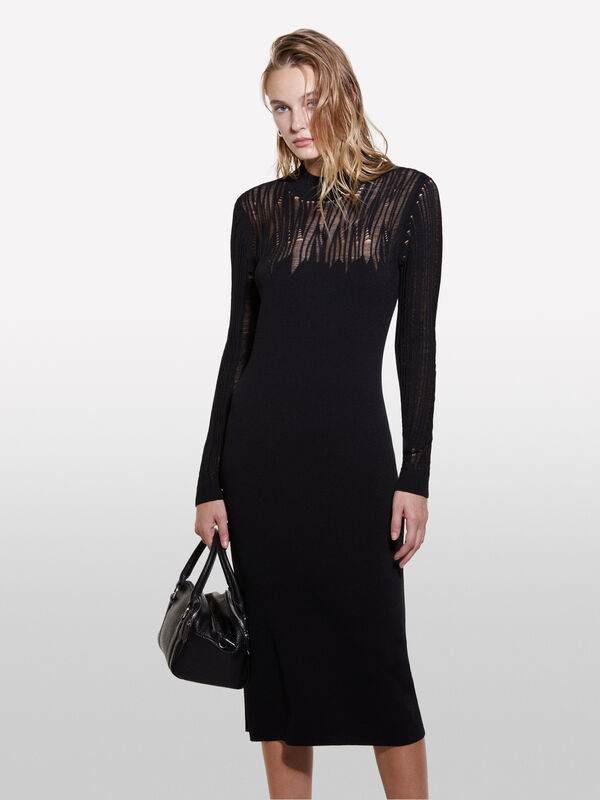 Vestido preto comprido de malha - vestidos compridos para mulher | Sisley